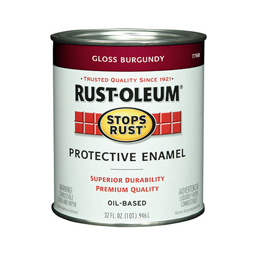 Protective Paint Stops Rust Indoor and Outdoor Gloss Burgundy Oil-Based 1 qt Burgundy