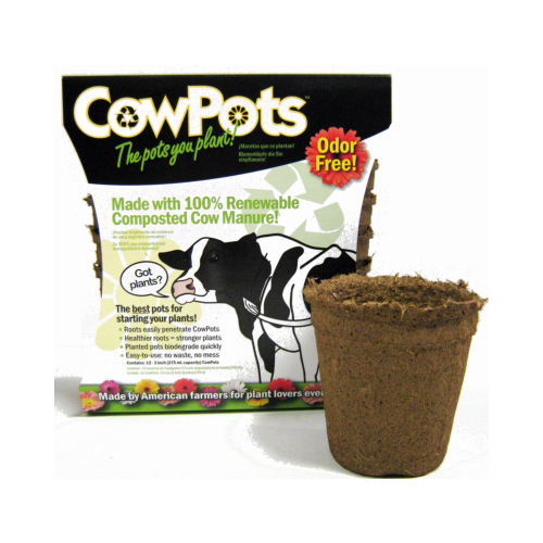 CowPots 00120 Plant Pot Seed Starter 3.37" H X 3.25" W X 2.25" L Brown