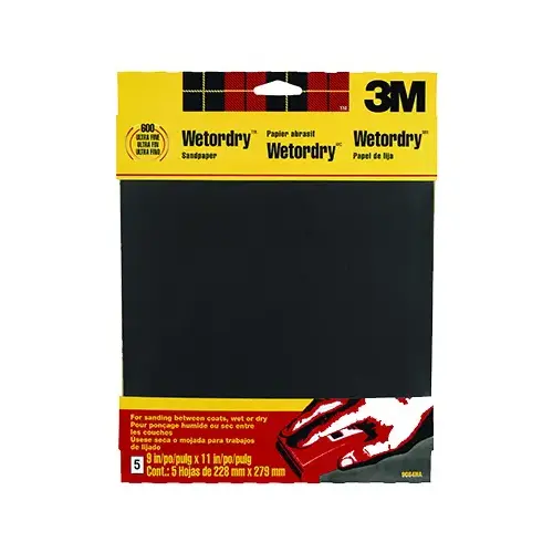 9087 Sandpaper, 11 in L, 9 in W, 220 Grit, Very Fine, Silicone Carbide Abrasive - pack of 5