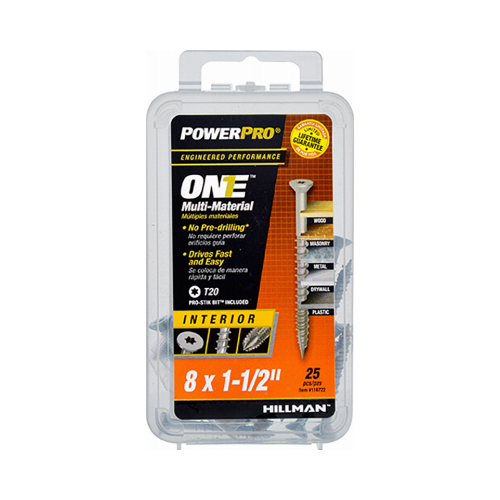 Multi-Material Screw POWERPRO ONE No. 8 X 1-1/2" L Star Flat Head Zinc-Plated