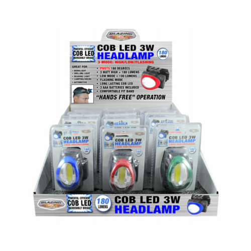 COB LED Head Lamp 180 lm Assorted LED AAA Battery Assorted - pack of 12
