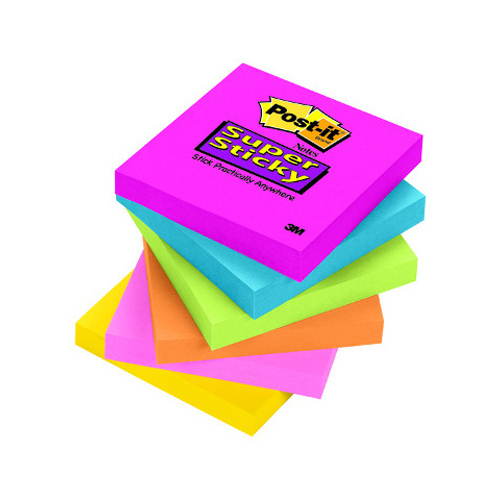 Post-It Notes, Super Sticky, Assorted Colors, 3 x 3 In., 90-Ct.