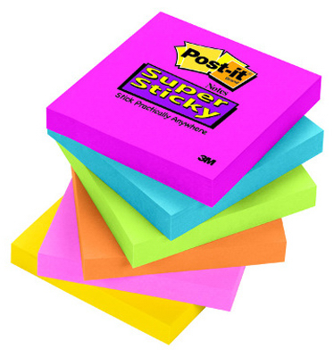 POST-IT 654-SSPK Post-It Notes, Super Sticky, Assorted Colors, 3 x 3 In., 90-Ct.