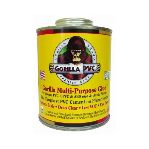 Gorilla PVC 16441 Multi-Purpose Solvent Cement Multi Clear For ABS/CPVC/PVC 16 oz Clear