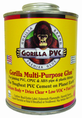 Gorilla PVC 16441 Multi-Purpose Solvent Cement Multi Clear For ABS/CPVC/PVC 16 oz Clear