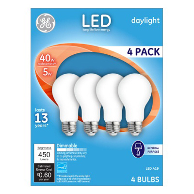 GE 93098312 LED Bulb A19 E26 (Medium) Daylight 40 Watt Equivalence Frosted