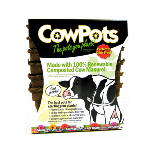 CowPots 00103 Plant Pot Seed Starter 2.88" H X 3" W X 1.88" L Brown