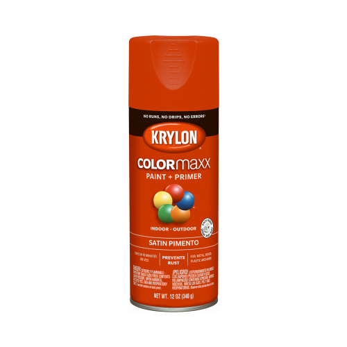 KRYLON K05574007-XCP6 Paint + Primer Spray Paint ColorMaxx Satin Pimento 12 oz Pimento - pack of 6
