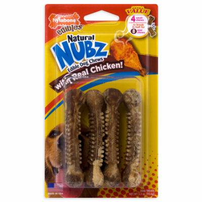 Nylabone NEN201VP4W Natural Nubz Long-Lasting Edible Dog Chew Treats, Chicken Flavor, Small Up to 30 Lbs., 4-Ct.