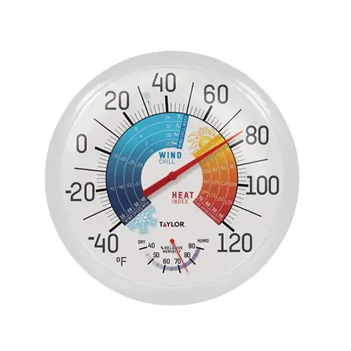 TAYLOR 6751 Dial Thermometer Wind Chill and Heat Index Plastic Multicolored 13.25" Multicolored