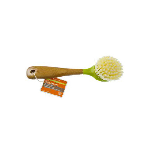 Dish Brush 2.56" W Medium Bristle 9.25" Bamboo Handle Green