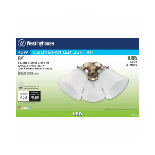 Westinghouse 77848 Cluster Ceiling Fan Light Kit Antique Brass White