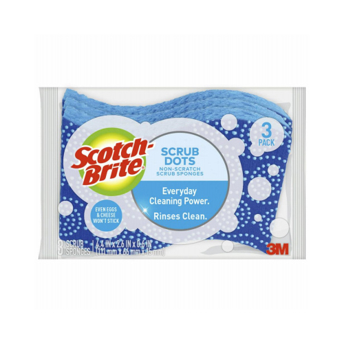 Stay Clean 20203-8 Non-Scratch Sponge, 4.4 in L, 2.6 in W, 0.6 in Thick, Cellulose Blue - pack of 3