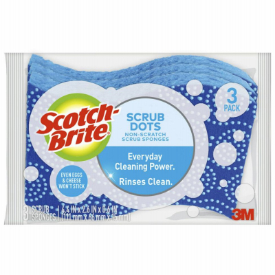 Scotch-Brite 20303-8 Stay Clean 20203-8 Non-Scratch Sponge, 4.4 in L, 2.6 in W, 0.6 in Thick, Cellulose Blue - pack of 3