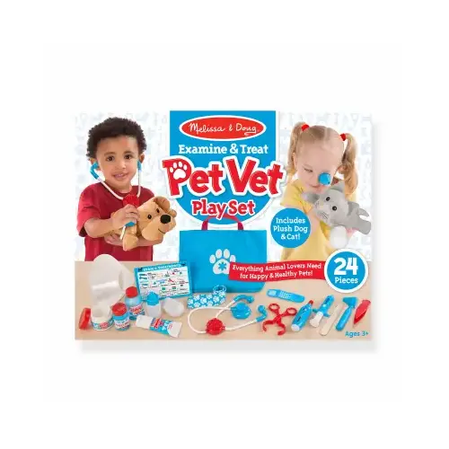 Pet Vet Play Set Examine & Treat Plastic/Wood Multicolored 24 pc Multicolored