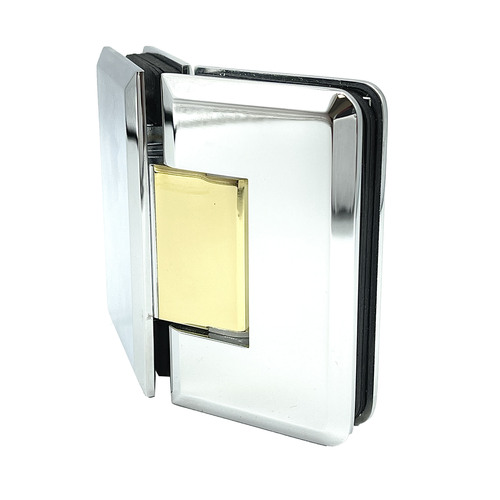Adjustable Premier Series Glass To Glass Mount Shower Door Hinge 135 Degree Polished Chrome W/Brass Accents