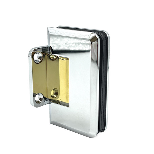 Brixwell H-PGTW-CB Premier Series Glass To Wall Mount Shower Door Hinge With Short Back Plate Polished Chrome W/Brass Accents