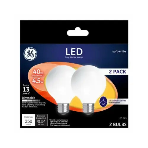 LED Bulb G25 E26 (Medium) Soft White 40 W Froste - 2 per pack x6 packs