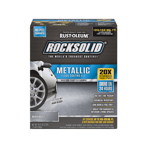 ROCKSOLID Floor Coating Kit, High-Gloss, Silver, Particulate Solid, 70 oz