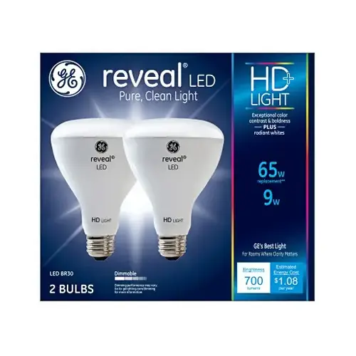 LED Floodlight Bulb Reveal BR30 E26 (Medium) Soft White 65 W Frosted Pair