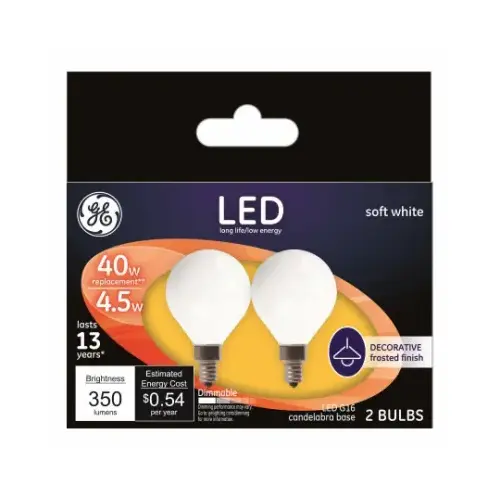 LED Bulb G16 E12 (Candelabra) Soft White 40 W Froste - 2 per pack x6 packs