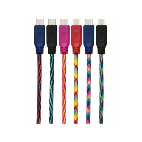 USB Charging Cable, Nylon Sheath, Assorted Sheath, 10 ft L