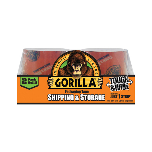 Gorilla 6030402 Packaging Tape, 60 yd L, 2.83 in W, Crystal Clear - pack of 2