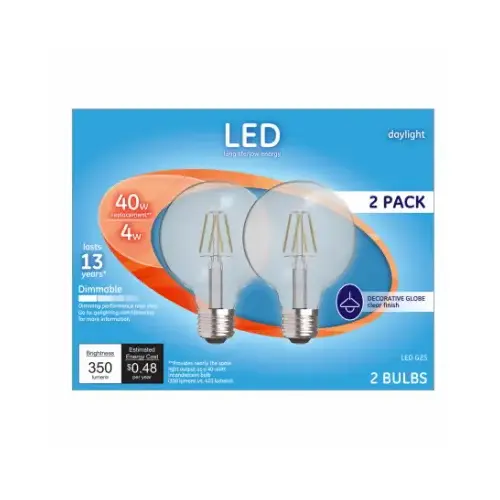 LED Light Bulb G25 E26 (Medium) Daylight 40 Watt Equivalence Clear Pair