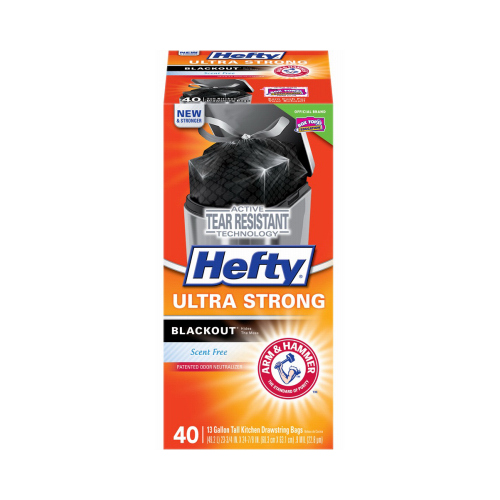 Hefty E88328 Kitchen Trash Bags Ultra Strong 13 gal Drawstring Black