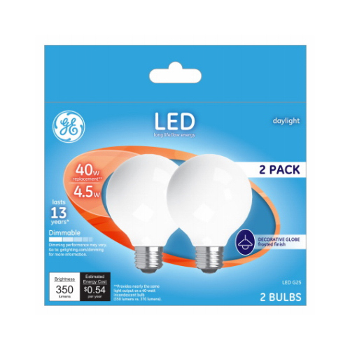 LED Light Bulb G25 E26 (Medium) Daylight 40 Watt Equivalence Frosted Pair