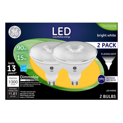 GE 38452 LED Floodlight Bulb PAR 38 E26 (Medium) Warm White 90 Watt Equivalence Clear Pair