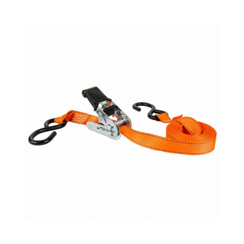 Tie-Down, 1 in W, 15 ft L, Orange, 500 lb Working Load, S-Hook End Pair