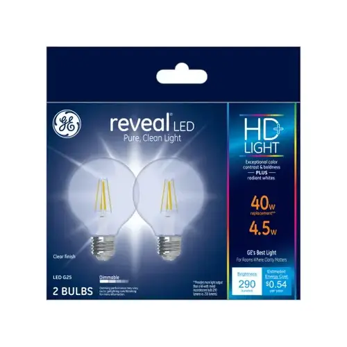 LED Bulb Reveal G25 E26 (Medium) Soft White 40 W Clear Pair