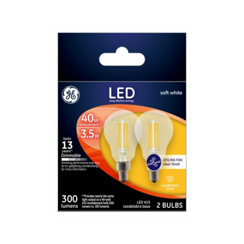 LED Bulb A15 E12 (Candelabra) Soft White 40 W Clear Pair