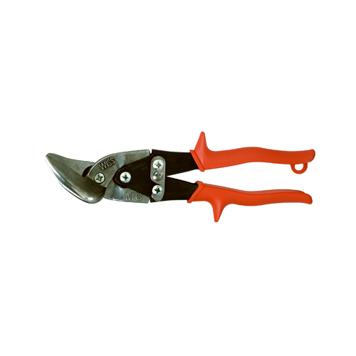 Aviation Snip, 9-1/4 in OAL, Straight Cut, Molybdenum Steel Blade, Non-Slip Grip Handle, Red Handle