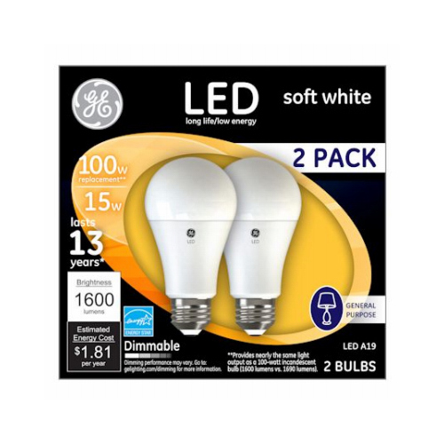 LED Bulb A21 E26 (Medium) Soft White 100 W Frosted Pair