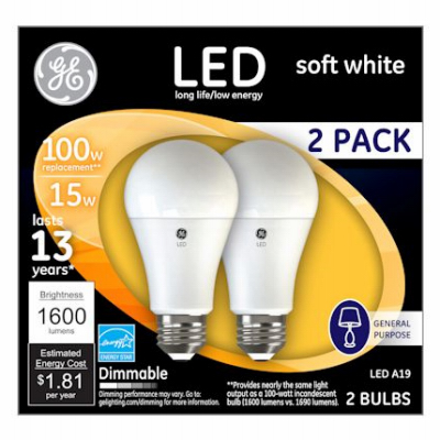 GE 93127668 LED Bulb A21 E26 (Medium) Soft White 100 W Frosted Pair