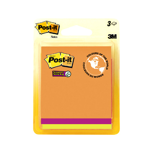 Post-It Notes, Rio De Janeiro Colors, 3 x 3 In - pack of 3 Assorted