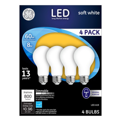 GE 93098313 LED Bulb A19 E26 (Medium) Soft White 60 Watt Equivalence Frosted