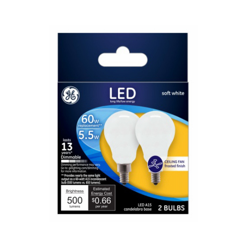 LED Bulb A15 E12 (Candelabra) Soft White 60 W Froste - 2 per pack x6 packs