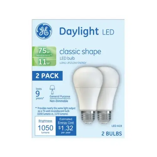 LED Bulb A19 E26 (Medium) Daylight 75 W Clear Pair