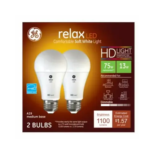 LED Bulb Relax A19 E26 (Medium) Soft White 75 W Frosted Pair