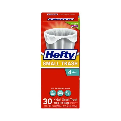 Hefty E20119 Trash Bags 4 gal Flap Tie 30 pk 0.5 mil White