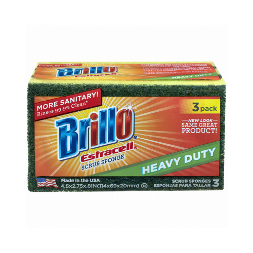 Brillo 21031-XCP8 Scrubber Sponge Estracell Heavy Duty For All Purpose 4.5" L Green/Yellow - pack of 8