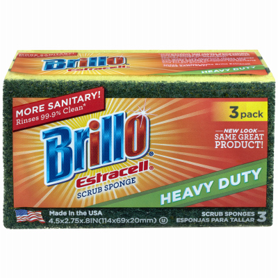 Brillo 21031 Scrubber Sponge Estracell Heavy Duty For All Purpose 4.5" L Green/Yellow