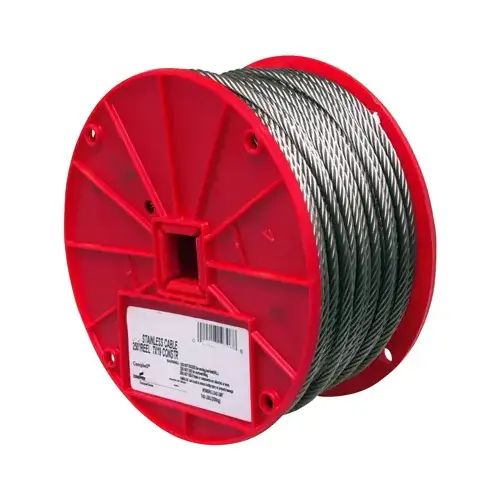 High-Strength Cable, 3/16 in Dia, 250 ft L, 740 lb Working Load, Stainless Steel Electro-Polish