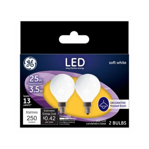 LED Bulb G16 E12 (Candelabra) Soft White 25 Watt Equivalence Frosted