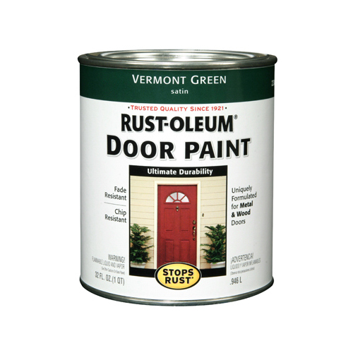 Rust-Oleum 238316 Door Paint Stops Rust Satin Vermont Green Oil Base Exterior and Interior 1 qt Vermont Green