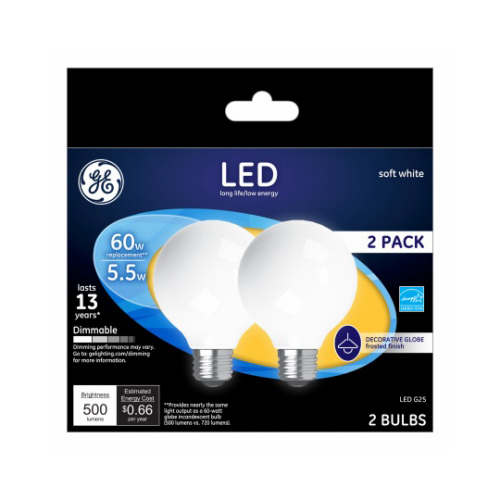 LED Bulb G25 E26 (Medium) Soft White 60 Watt Equivalence Frosted Pair