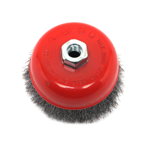 Wire Cup Brush, 5 in Dia, 5/8-11 Arbor/Shank, 0.014 in Dia Bristle, Carbon Steel Bristle